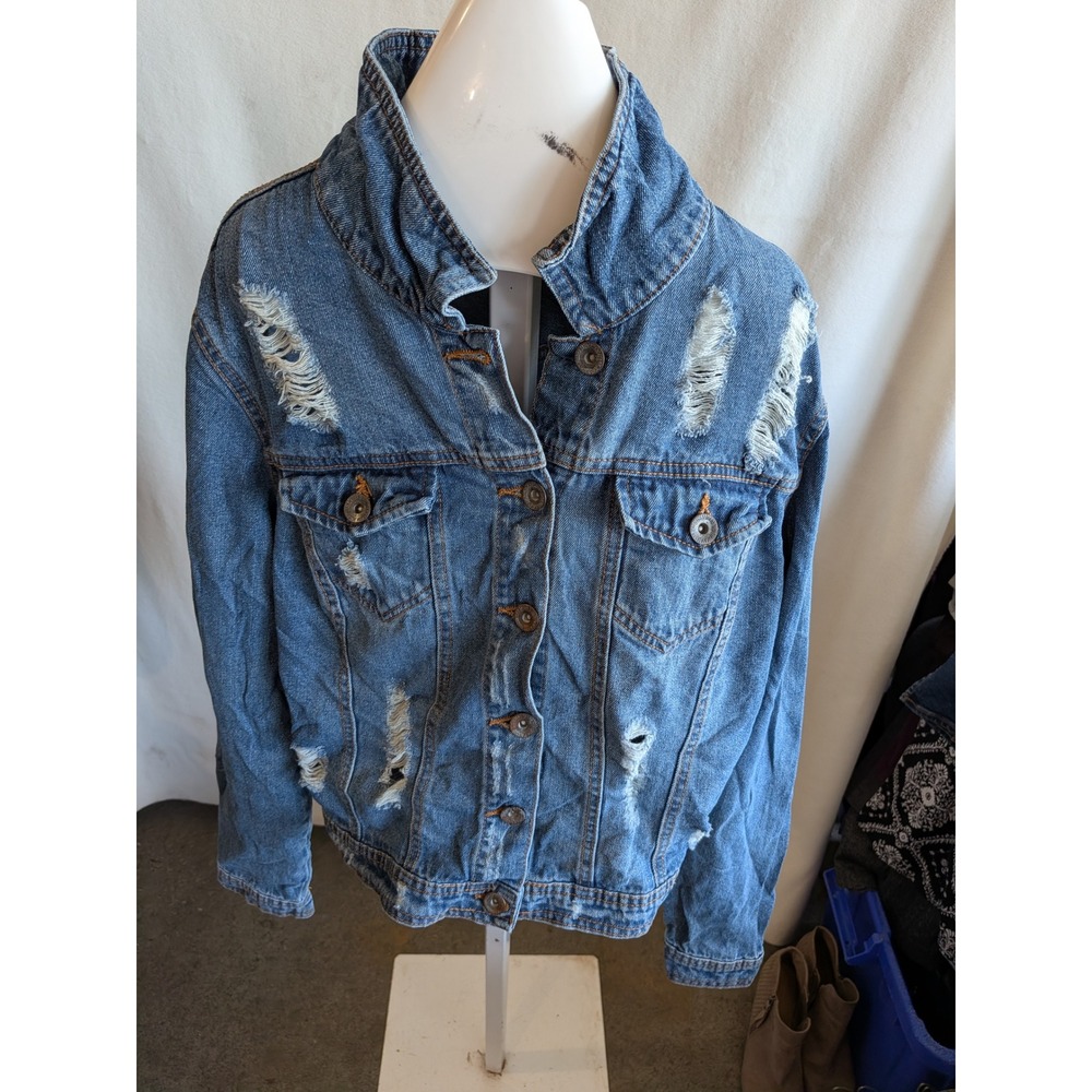 Highway Jeans Distressed Denim Jacket Medium Wash Ripped Cotton